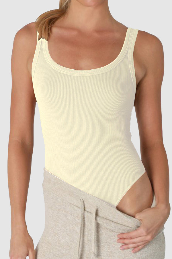 Seamless Ribbed Scoop Neck & Back Bodysuit